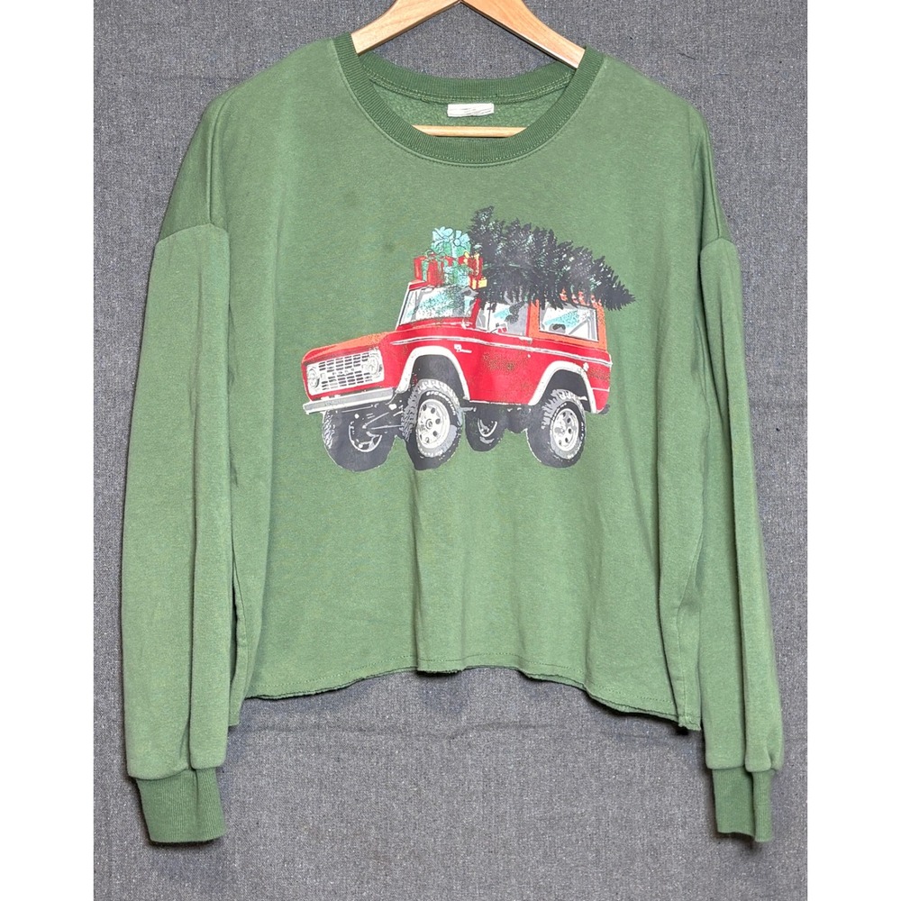 Grayson Threads Ford Bronco Christmas Sweatshirt Green Graphic Pullover Womens L